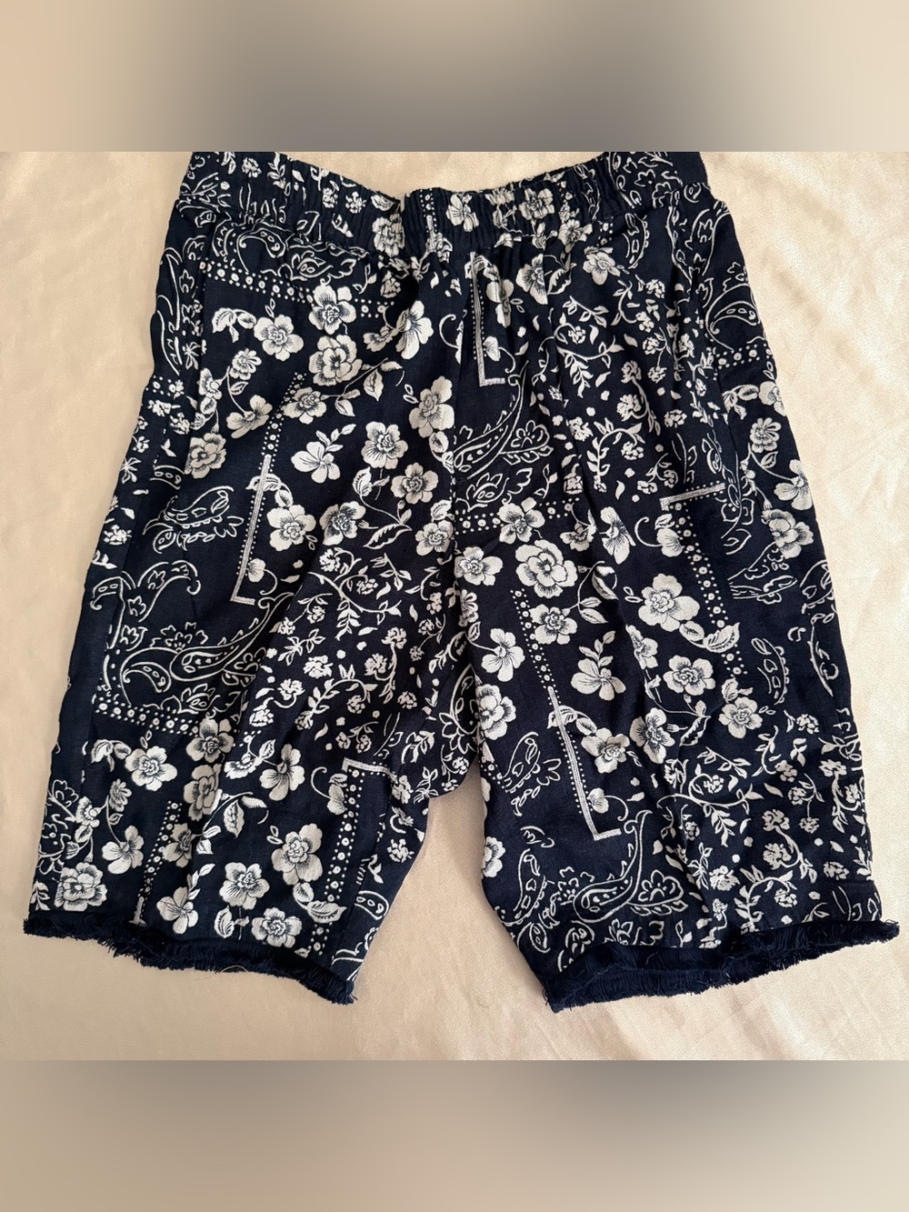 the PURE Printed Linen Blend Frayed Hem Bermuda Shorts XS
